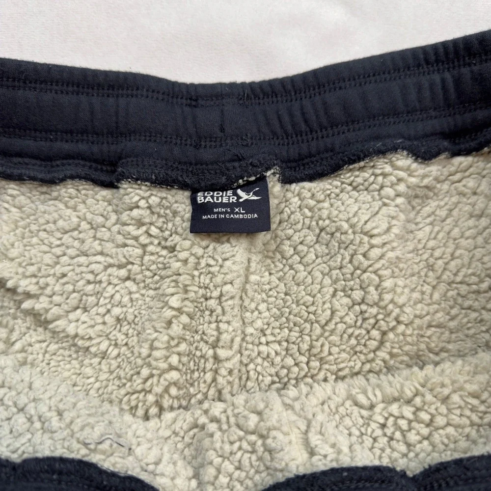 Eddie Bauer Mens XL Black Sherpa Fleece‎ Lined Sweatpants Joggers Warm Winter
